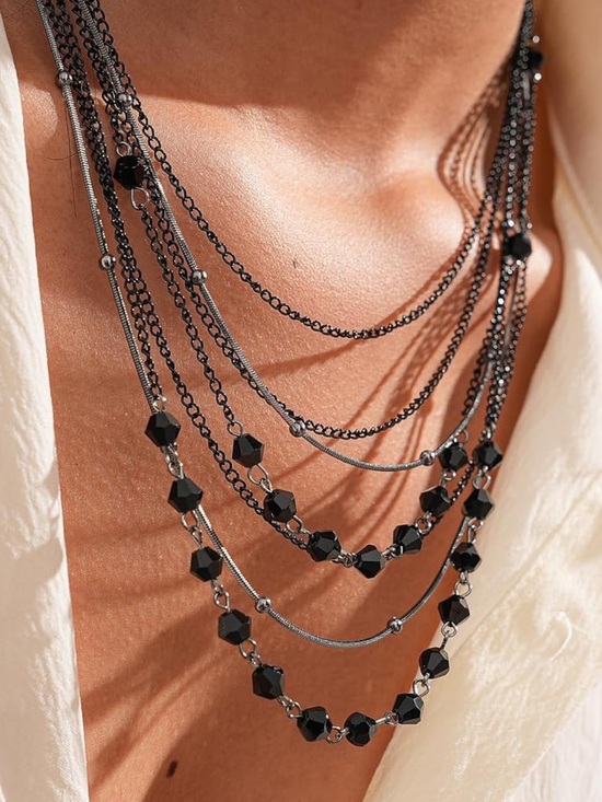Anthropologie Jewelry - Anthropologie Layered Black Beaded Multi-Chain Necklace